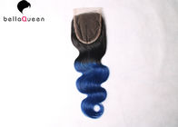 2 закрытие 1B/синь Weave человеческих волос закрытия шнурка волос 3 тонов